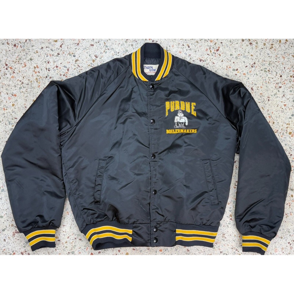 Chalk Line Vtg NCAA Purdue Boilermakers Quilt Lined Satin Bomber Jacket Size M